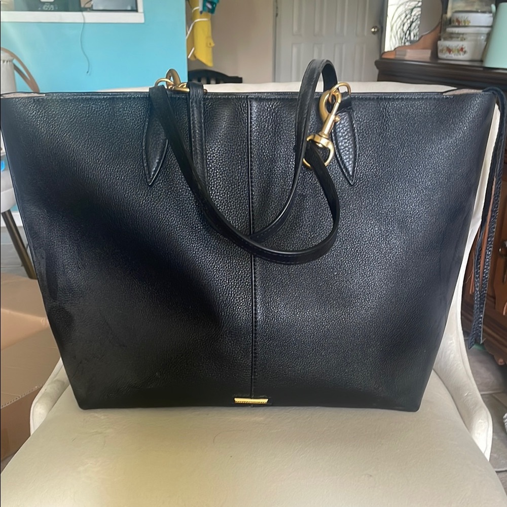 Rebecca Minkoff Black Leather Tote with Gold Accents